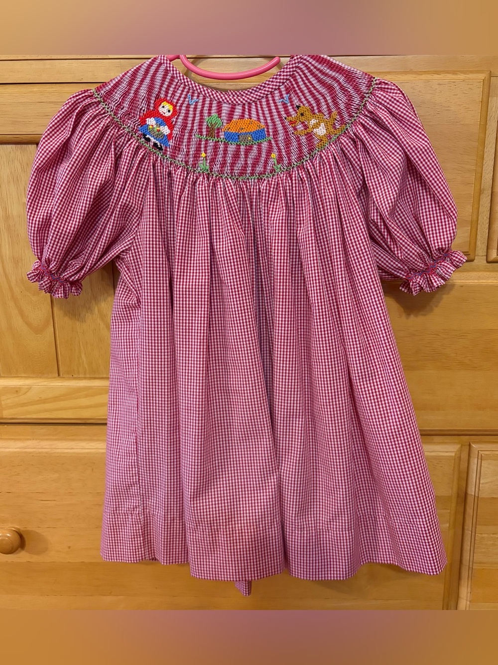 Remember Nguyen Girl's Red Gingham Bishop Top w/Little Red Riding Hood Size 6